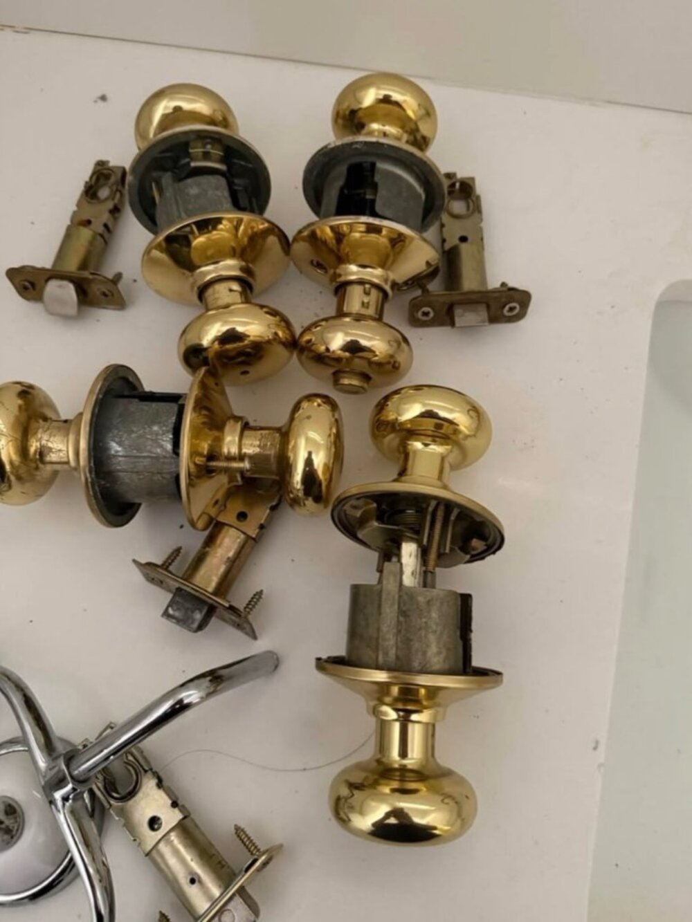 Vintage Polished Brass Door Knob Sets for 8 Interior Doors